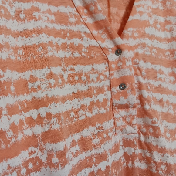 Fresh Produce Orange White Striped Cotton Henley Blouse Top - Picture 2 of 4